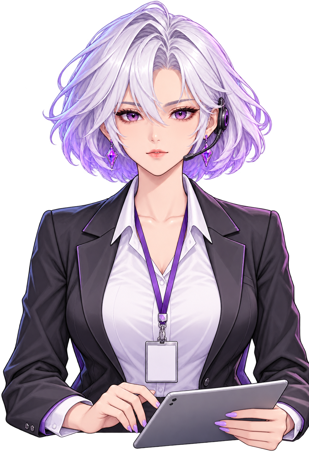 ANIMA, a front-facing anime employee in office attire